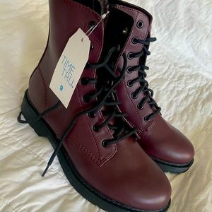 Maroon Doc Martens-style boot